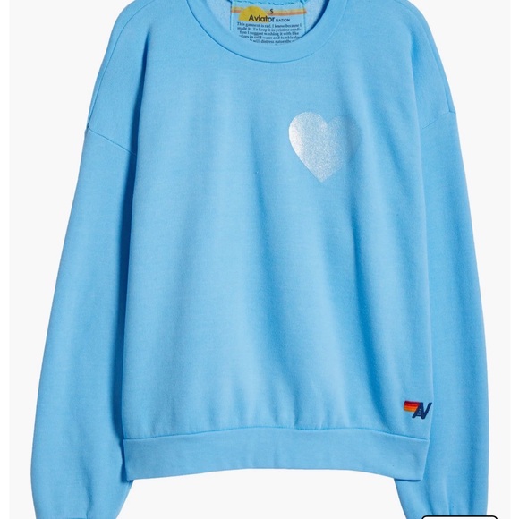 Aviator Nation Light Blue Glitter Heart Relaxed Sweatshirt - Picture 2 of 6
